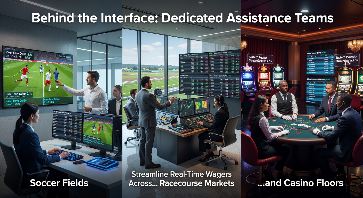 Dedicated assistance teams monitoring real-time wagers on soccer matches, racecourse events, and casino games