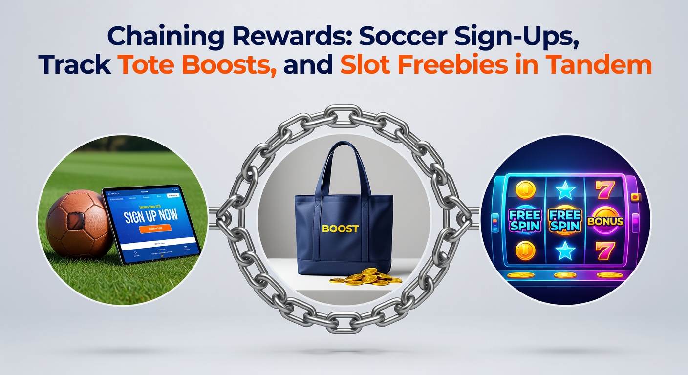 Vibrant digital graphic showing interconnected chains linking soccer balls, horse racing totes, and spinning slot reels with glowing bonus icons