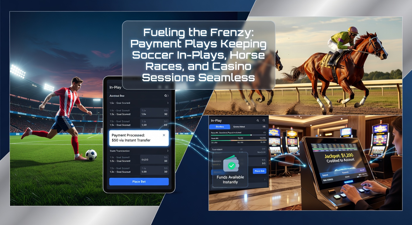 Dynamic scene of a live soccer match with overlaid payment icons zipping across the screen, symbolizing instant transactions during high-stakes in-play betting