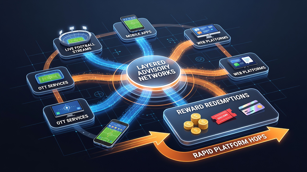 Diagram depicting reward point flows between football selections, equine betting adjustments, and automated gaming sequences on smartphones