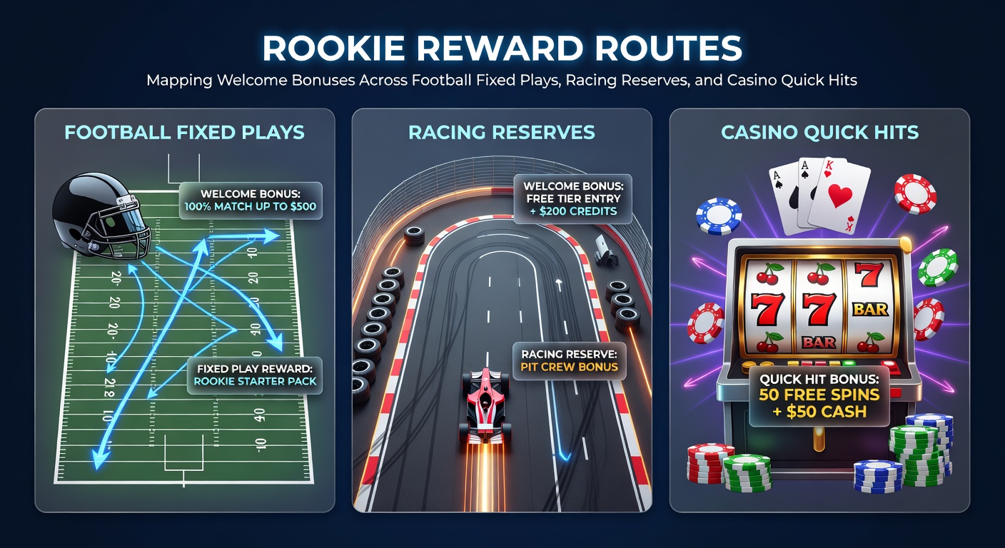 Infographic mapping welcome bonus structures across soccer fixed odds, horse racing reserves, and casino quick hit games, highlighting deposit matches and free bets