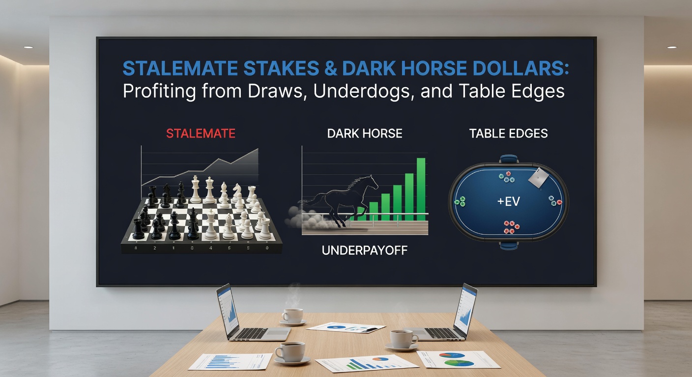 Horse racing underdog crossing the finish line ahead of favorites, with inset charts showing profitable longshot betting trends