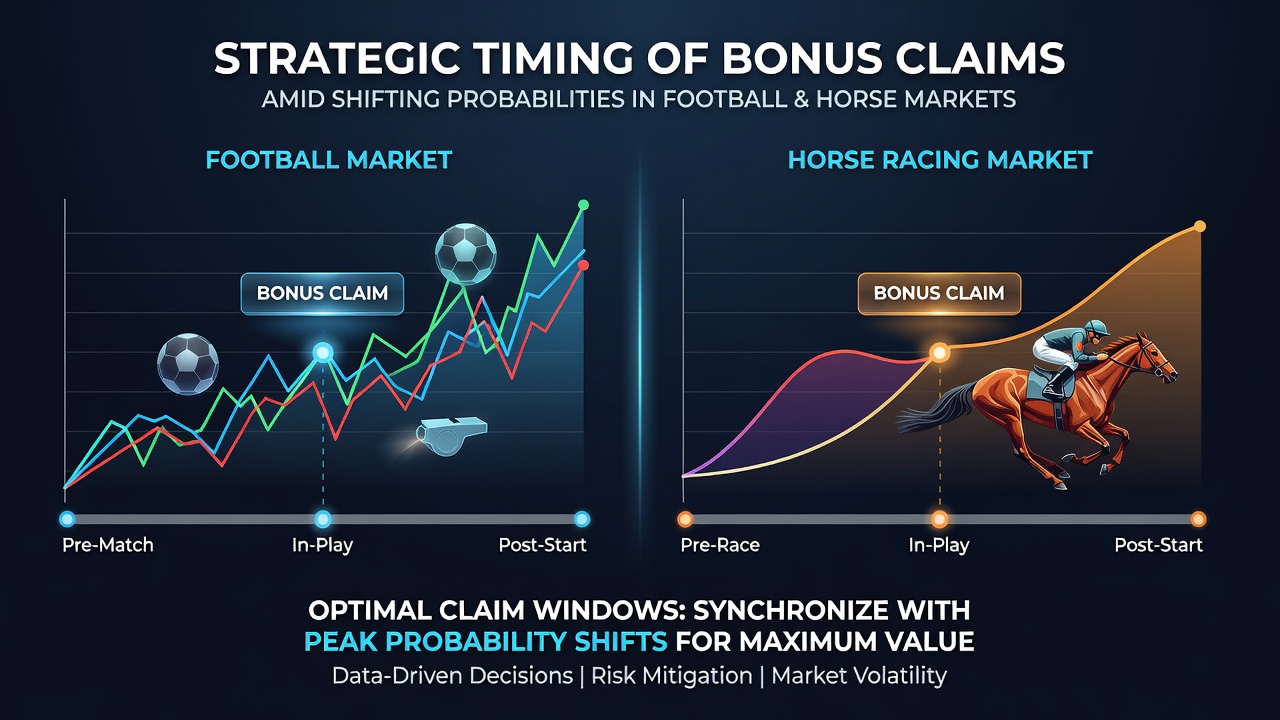 Football pitch and horse racing track side by side with probability graphs overlay showing market shifts