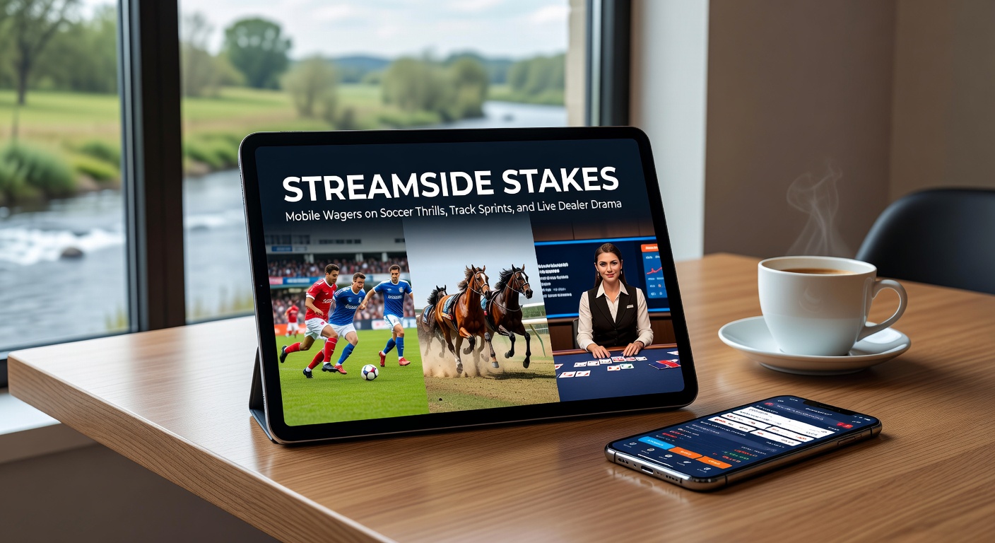 Mobile phone displaying live soccer betting odds alongside a horse racing stream and live dealer blackjack table