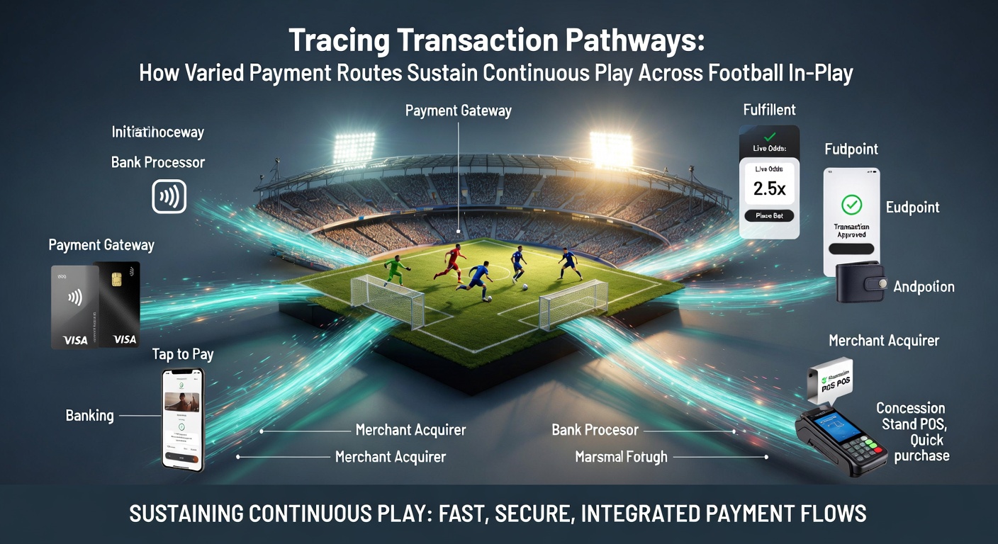 Transaction flow diagrams illustrating payment routes linking mobile devices to football, racing, and casino platforms