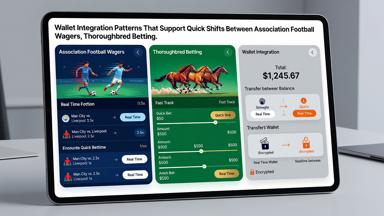 Mobile screen displaying integrated betting wallet with football, racing, and casino sections